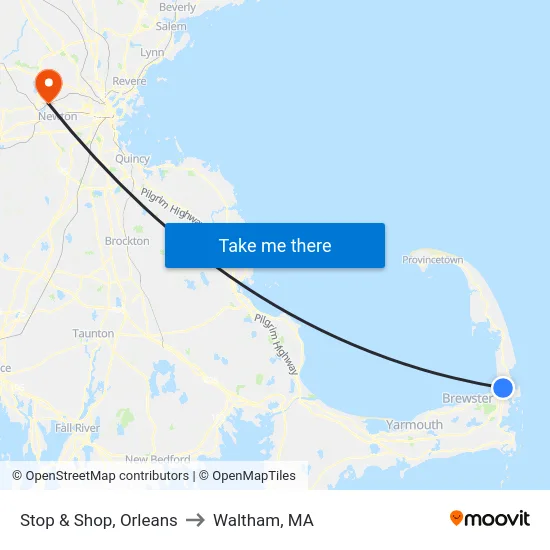 Stop & Shop, Orleans to Waltham, MA map