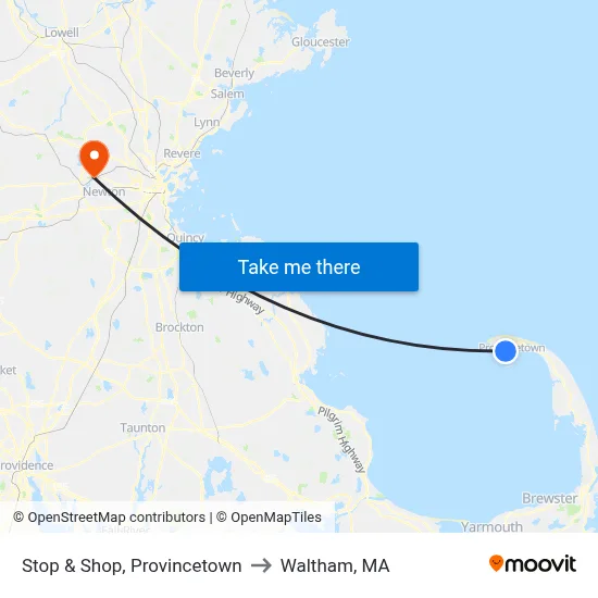 Stop & Shop, Provincetown to Waltham, MA map