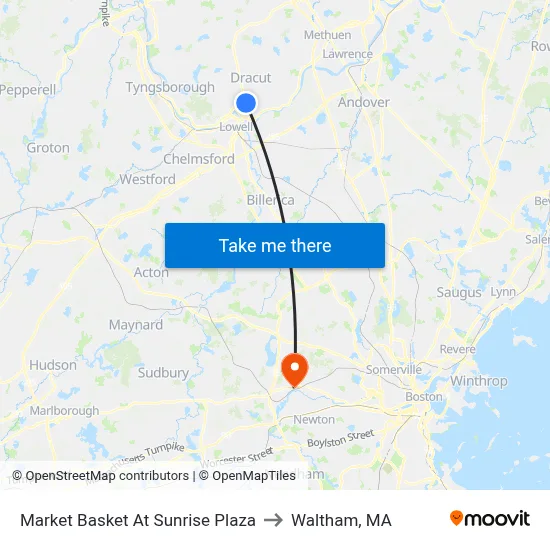 Market Basket At Sunrise Plaza to Waltham, MA map