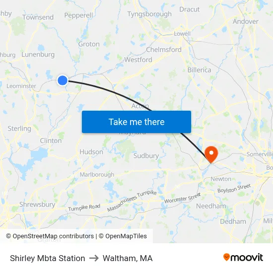 Shirley Mbta Station to Waltham, MA map