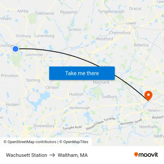 Wachusett Station to Waltham, MA map