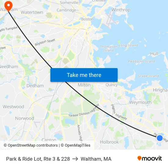 Park & Ride Lot, Rte 3 & 228 to Waltham, MA map