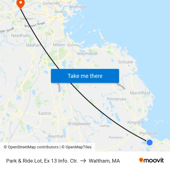 Park & Ride Lot, Ex 13 Info. Ctr. to Waltham, MA map