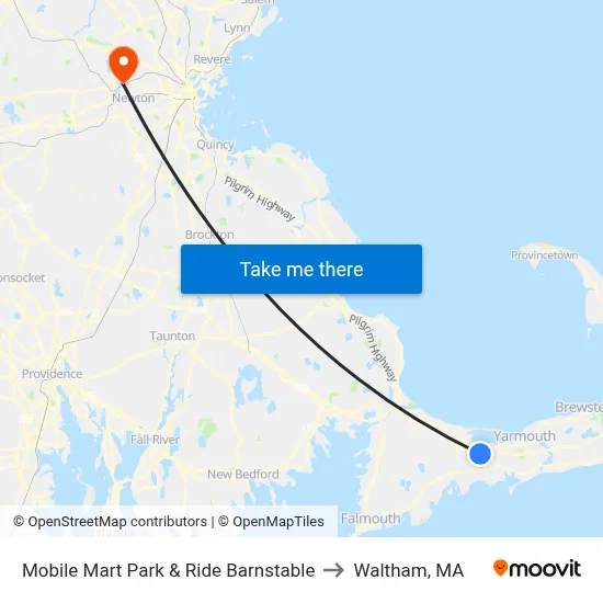 Mobile Mart Park & Ride Barnstable to Waltham, MA map