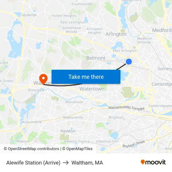 Alewife Station (Arrive) to Waltham, MA map