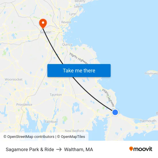 Sagamore Park & Ride to Waltham, MA map