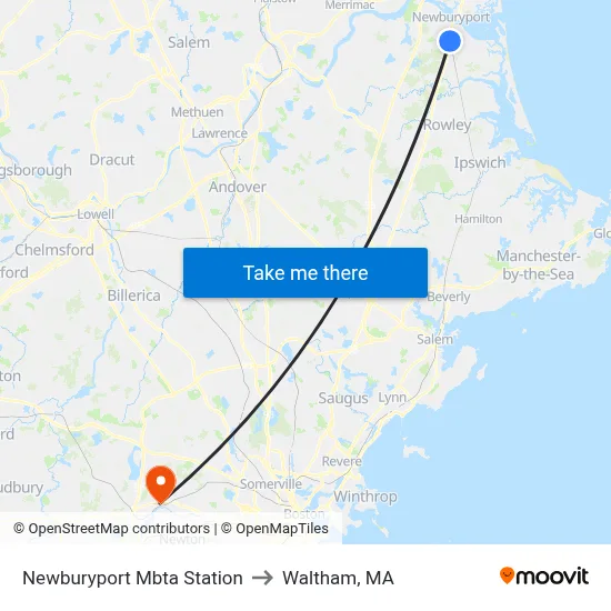 Newburyport Mbta Station to Waltham, MA map