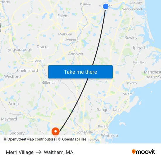 Merri Village to Waltham, MA map