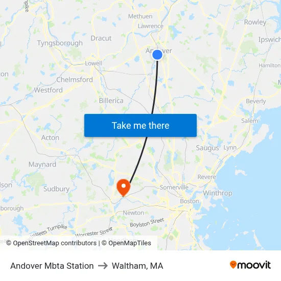 Andover Mbta Station to Waltham, MA map