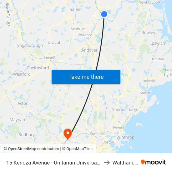 15 Kenoza Avenue - Unitarian Universalist Church to Waltham, MA map