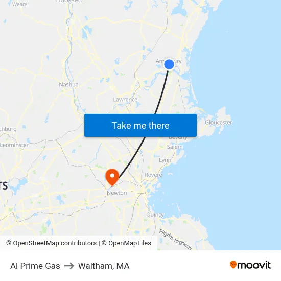 Al Prime Gas to Waltham, MA map