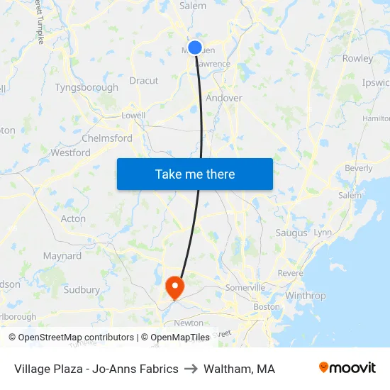 Village Plaza -  Jo-Anns Fabrics to Waltham, MA map