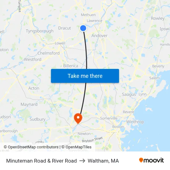 Minuteman Road & River Road to Waltham, MA map