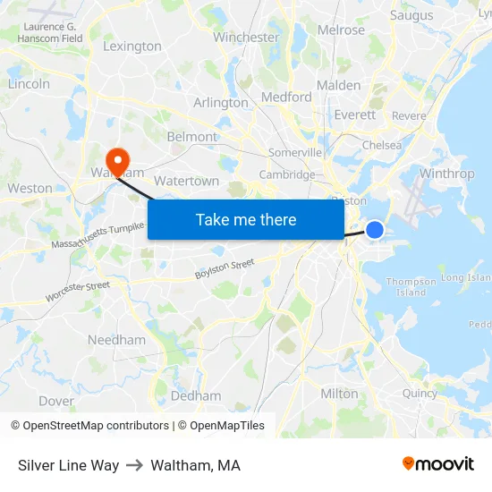 Silver Line Way to Waltham, MA map
