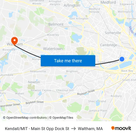 Kendall/MIT - Main St Opp Dock St to Waltham, MA map