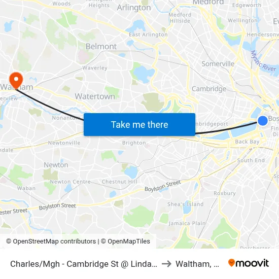 Charles/Mgh - Cambridge St @ Lindall Pl to Waltham, MA map