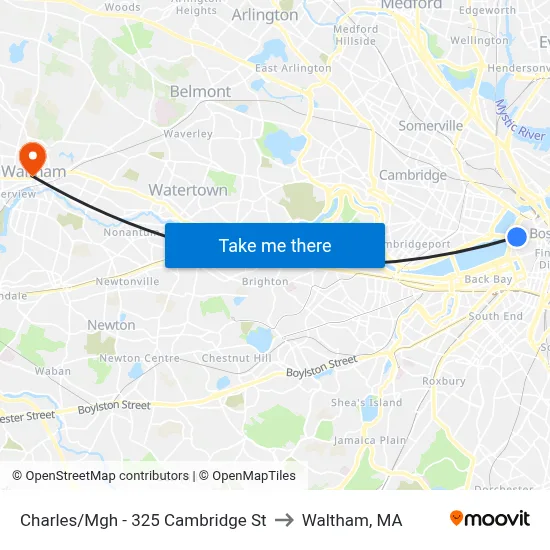 Charles/Mgh - 325 Cambridge St to Waltham, MA map