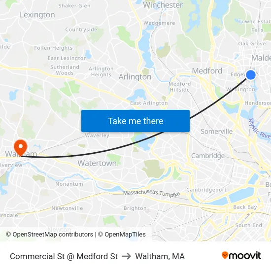Commercial St @ Medford St to Waltham, MA map