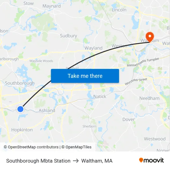 Southborough Mbta Station to Waltham, MA map