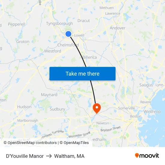 D'Youville Manor to Waltham, MA map