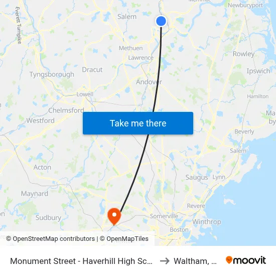 Monument Street - Haverhill High School to Waltham, MA map