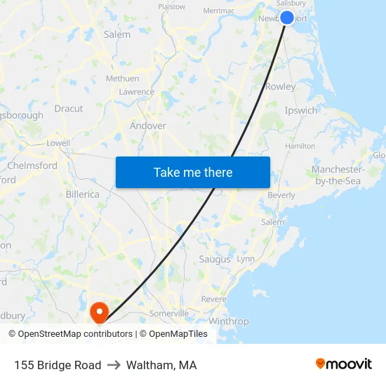 155 Bridge Road to Waltham, MA map
