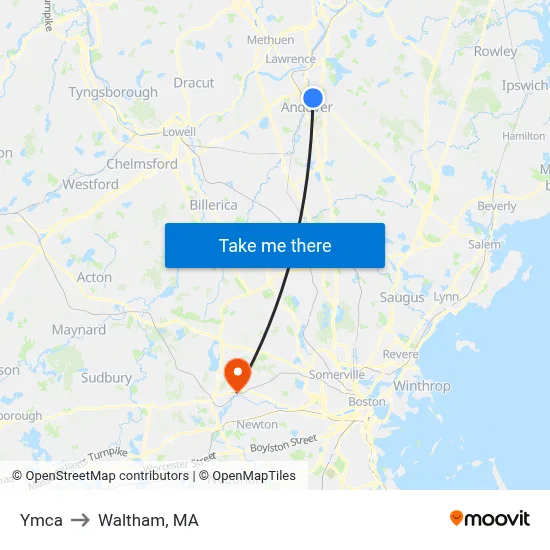 Ymca to Waltham, MA map