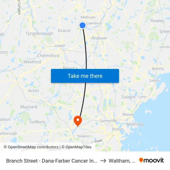 Branch Street - Dana-Farber Cancer Institute to Waltham, MA map