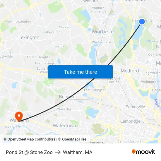 Pond St @ Stone Zoo to Waltham, MA map