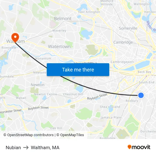 Nubian to Waltham, MA map