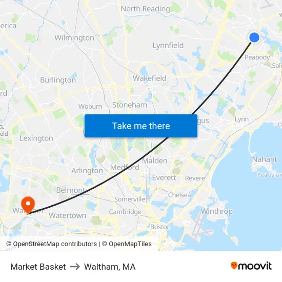 Market Basket to Waltham, MA map