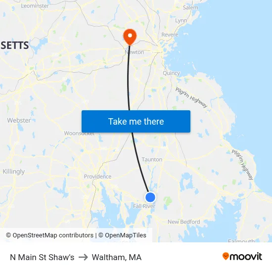 N Main St Shaw's to Waltham, MA map