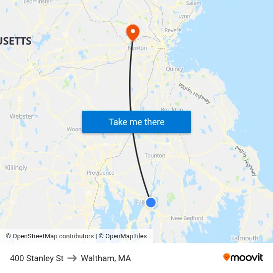 400 Stanley St to Waltham, MA map