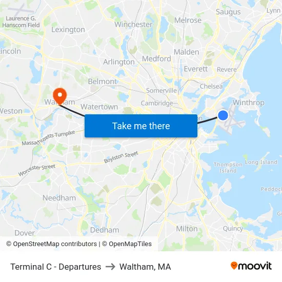 Terminal C - Departures to Waltham, MA map