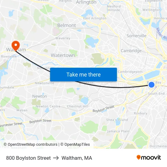 800 Boylston Street to Waltham, MA map