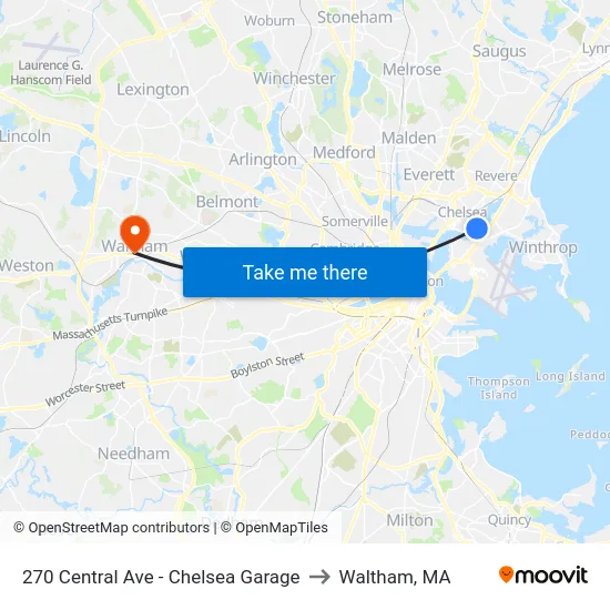 270 Central Ave - Chelsea Garage to Waltham, MA map