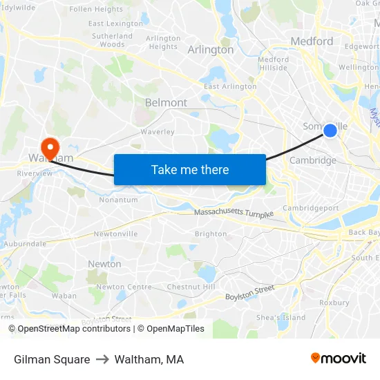 Gilman Square to Waltham, MA map