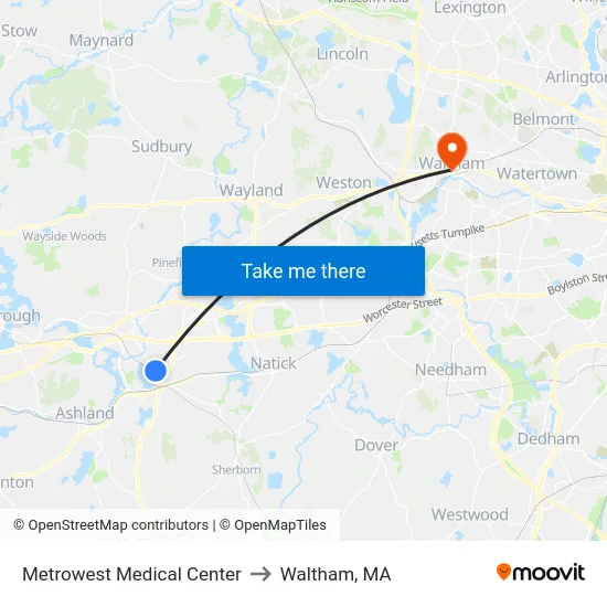 Metrowest Medical Center to Waltham, MA map