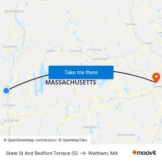 State St And Bedford Terrace (S) to Waltham, MA map