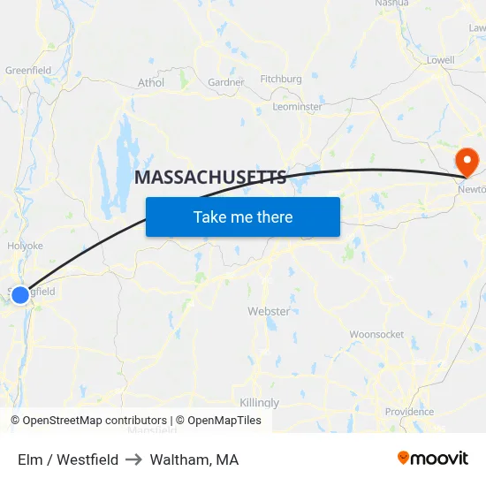 Elm / Westfield to Waltham, MA map