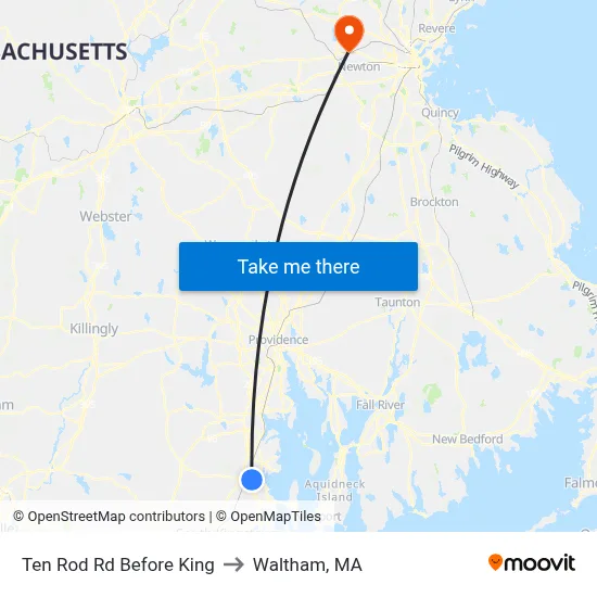 Ten Rod Rd Before King to Waltham, MA map