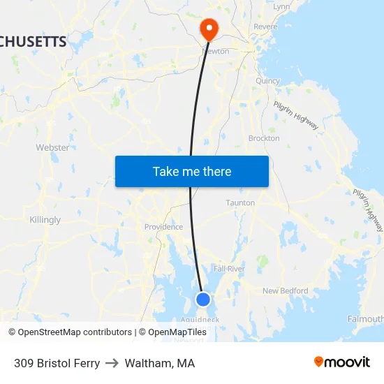 309 Bristol Ferry to Waltham, MA map