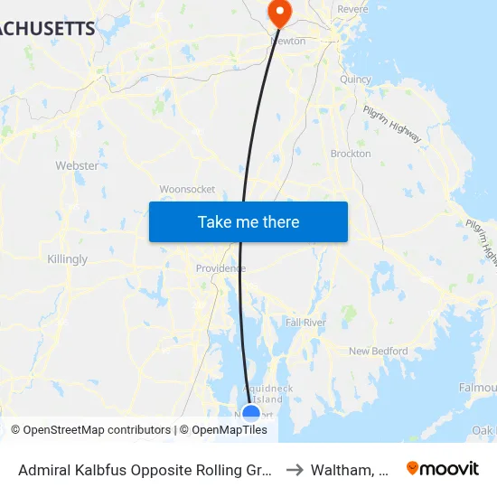 Admiral Kalbfus Opposite Rolling Green to Waltham, MA map