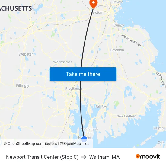 Newport Transit Center (Stop C) to Waltham, MA map