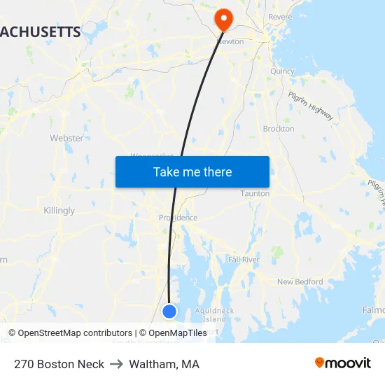 270 Boston Neck to Waltham, MA map