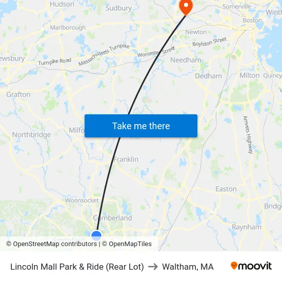 Lincoln Mall Park & Ride (Rear Lot) to Waltham, MA map