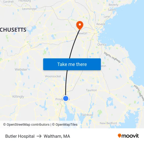 Butler Hospital to Waltham, MA map