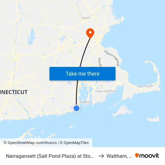 Narragansett (Salt Pond Plaza) at Stop & Shop to Waltham, MA map