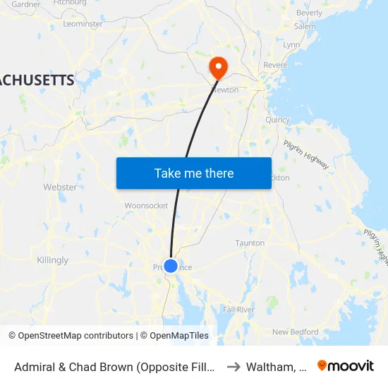 Admiral & Chad Brown (Opposite Fillmore) to Waltham, MA map