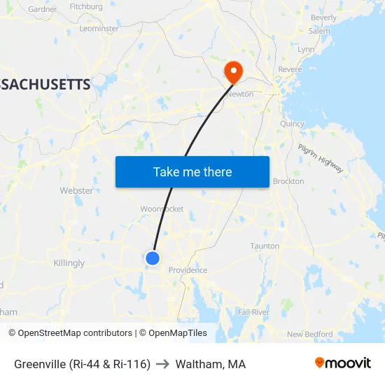 Greenville (Ri-44 & Ri-116) to Waltham, MA map
